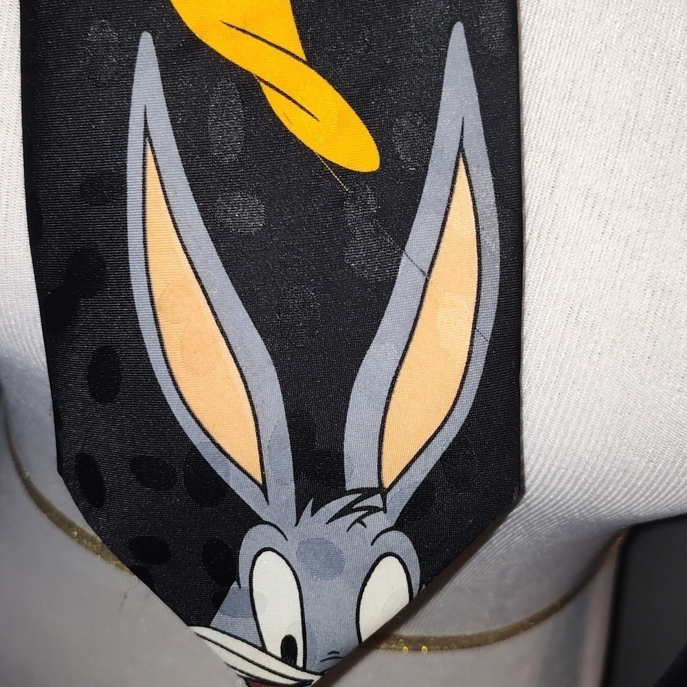 1996 Looney Tunes Mania Taz, Bugs Bunny, Daffy Duck, Marvin Martian Neck Tie - Picture 4 of 5